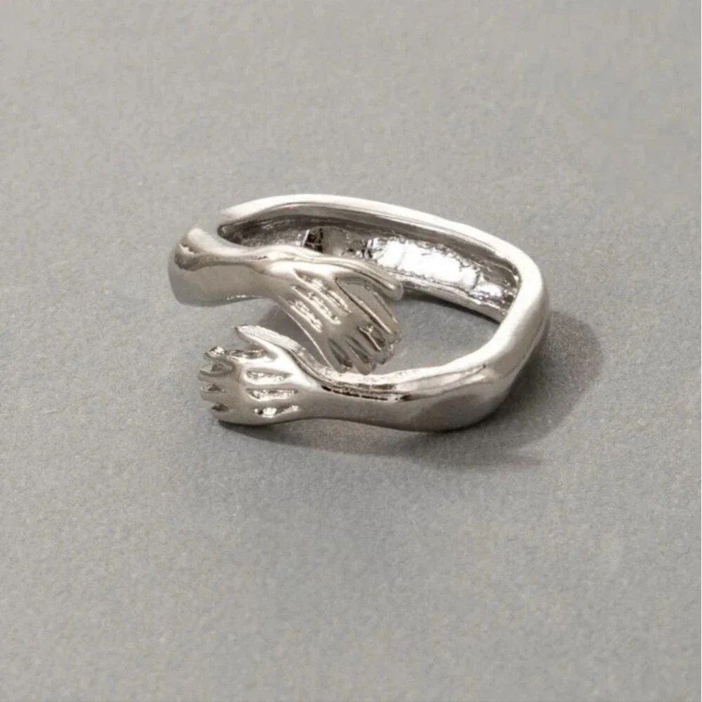 Silver Hug Hands Ring Cute Punk Boho Gift Luxury Art Minimalist Sexy Hippie Y2k